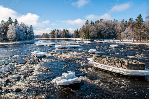 River landscape in a beautiful cold morning. Farnebofjarden national park in north of Sweden photo