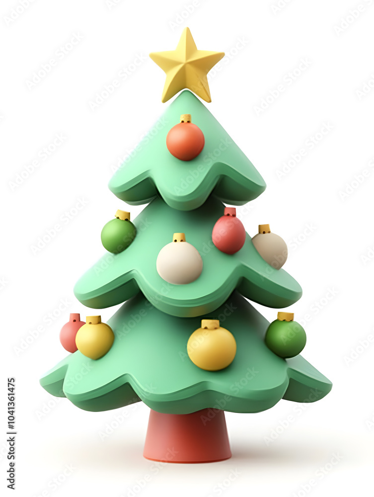Cute 3d model of Christmas fir tree with decoration isolated on white background Cute 3d model of Christmas fir tree with decoration isolated on white background