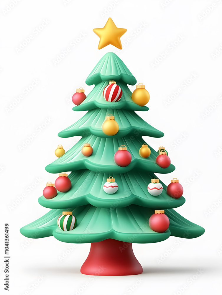 Cute 3d model of Christmas fir tree with decoration isolated on white background Cute 3d model of Christmas fir tree with decoration isolated on white background
