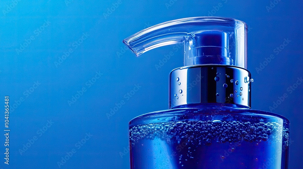 Obraz premium Clean Blue Liquid Soap Dispenser on Vibrant Background