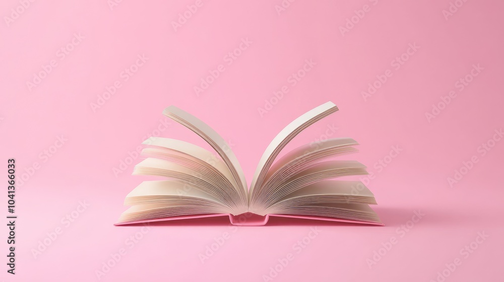 Open Book with Pages on a Pink Background Open Book with Pages on a Pink Background