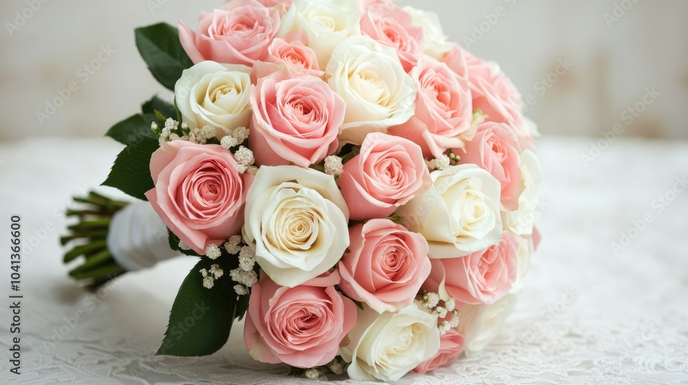 A beautiful bouquet of pink and white roses elegantly arranged for a romantic occasion. A beautiful bouquet of pink and white roses elegantly arranged for a romantic occasion.