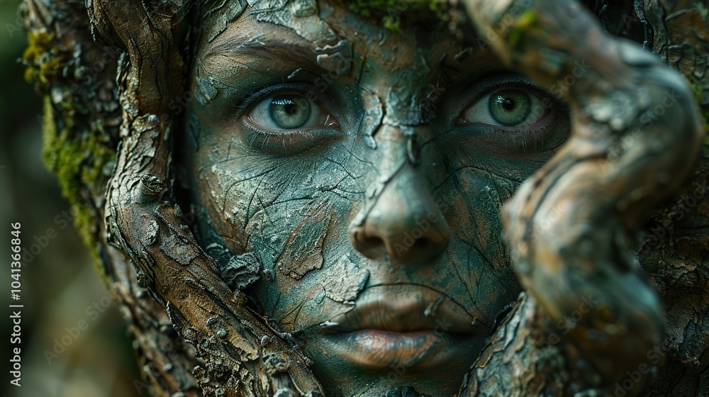 Human Face Transformed into Tree Bark: A Surreal Portrait Human Face Transformed into Tree Bark: A Surreal Portrait