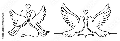 simple minimalist monoline doves for wedding decor black vector