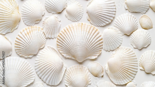 White Seashells on Light Background for Coastal Decor