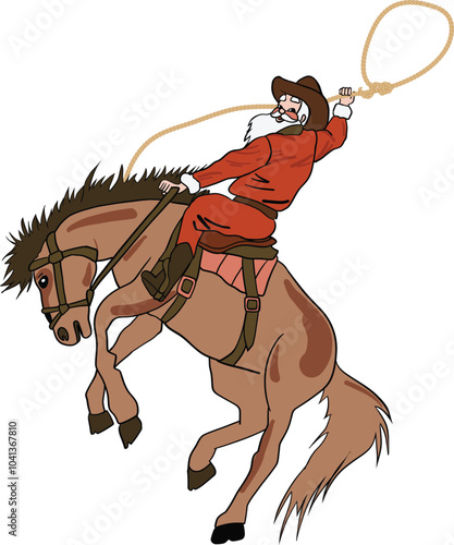 Western Howdy Santa cowboy rodeo buckin' around. Art & Illustration