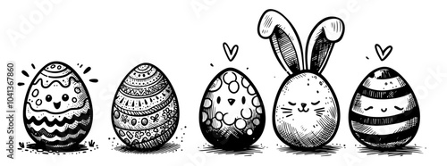 whimsical easter eggs in line art sketch style for coloring pages black vector