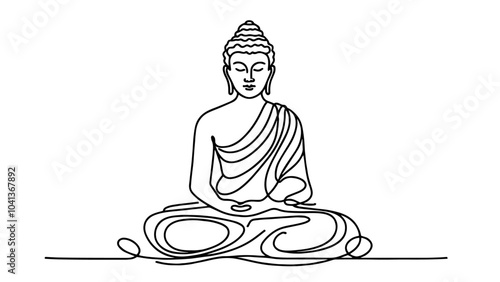 minimalist monoline illustration of buddha in a meditative pose black vector