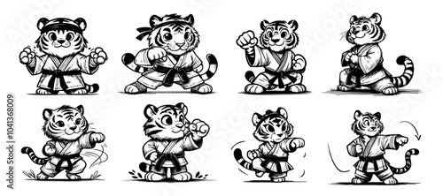 cartoon animals in karate kimono coloring set black vector