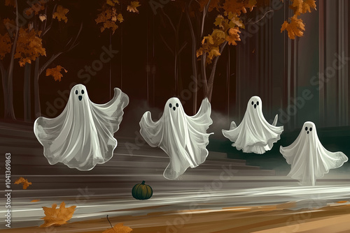 Group of playful Halloween ghosts  Illustration photo