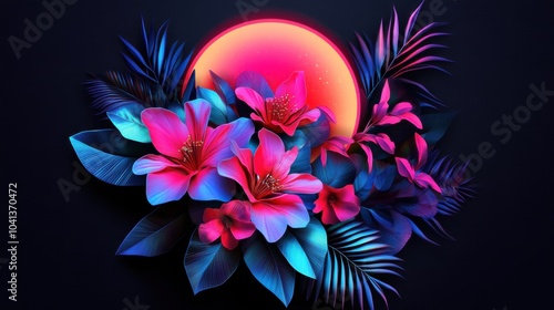 Abstract Glowing Sun and Moon Combination Artwork