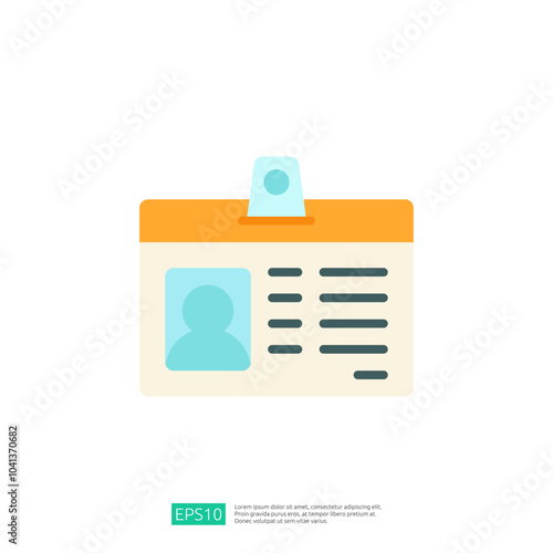 A simple illustration of an ID card featuring a placeholder photo, personal information lines, and an orange header, representing identification or credentials.