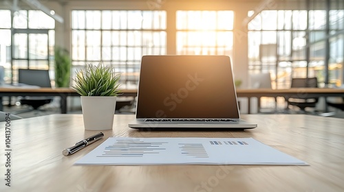 Wallpaper Mural Modern workspace with laptop and plant a glimpse into productivity and design in contemporary business environments Torontodigital.ca