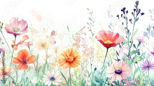 Artistic Watercolor Arrangement of Blooming Flowers