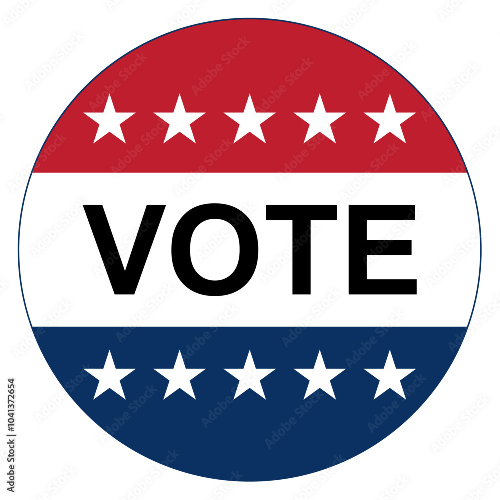 Round sticker for the 2024 US presidential elections encouraging people to vote Round sticker for the 2024 US presidential elections encouraging people to vote