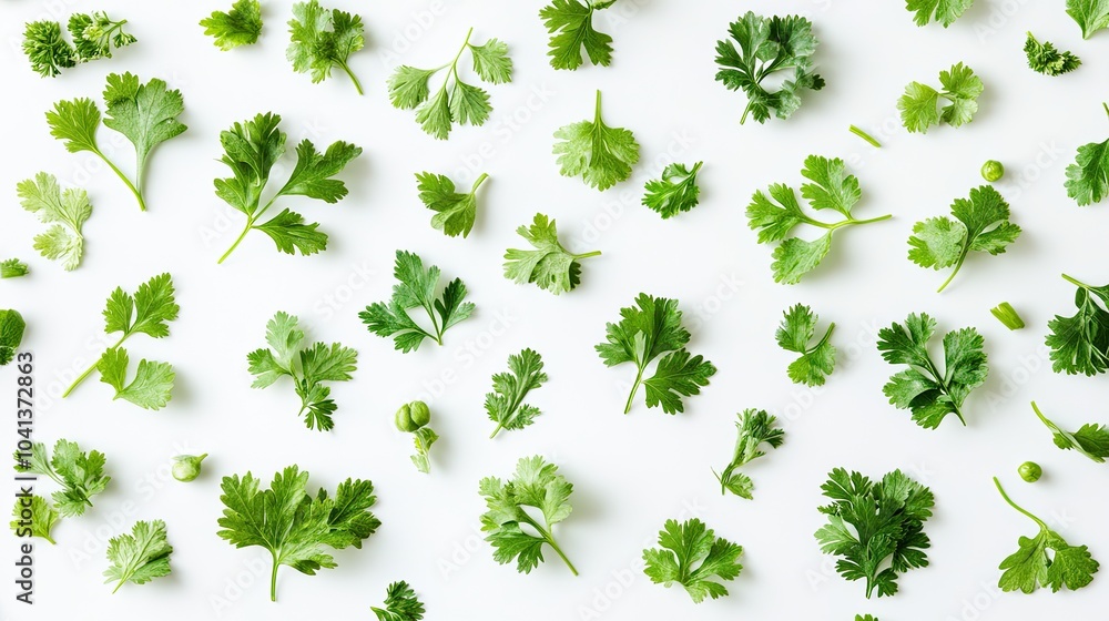Fresh Cilantro Leaves on a White Background Fresh Cilantro Leaves on a White Background