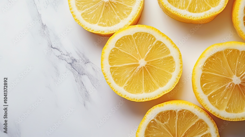 Fresh Lemon Slices on Marble Surface Fresh Lemon Slices on Marble Surface