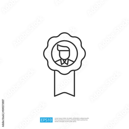 The image features a simple line drawing of a badge or ribbon with a silhouette of a person inside, symbolizing achievement or recognition.