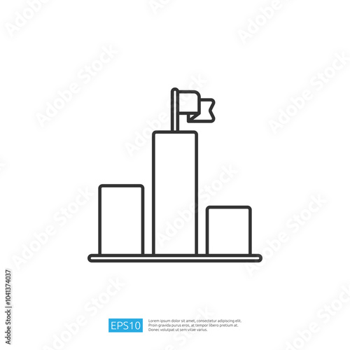 A minimalist graphic depicting a podium with three tiers, featuring a flag on the tallest section, symbolizing achievement or competition.
