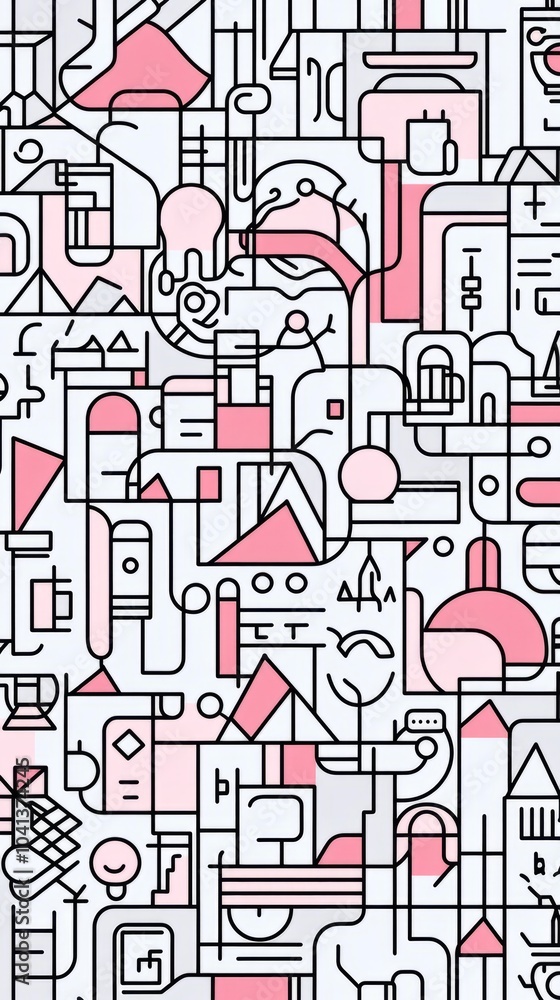 Fototapeta premium Abstract geometric pattern with pink and black elements.