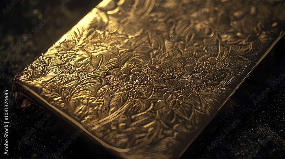 Fototapeta premium Intricate Engraved Gold Bar Close-Up Image