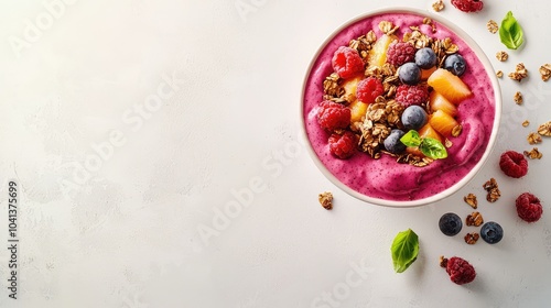 Colorful Smoothie Bowl Topped with Fresh Fruits photo