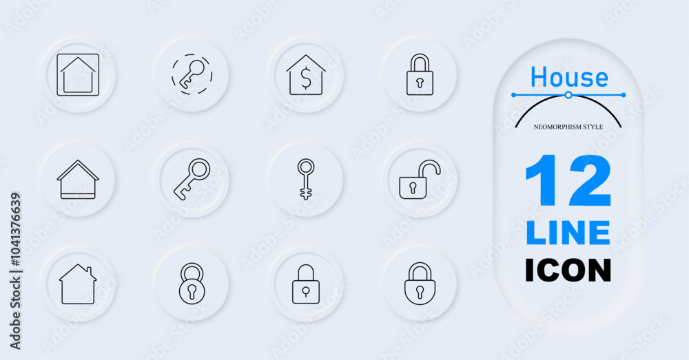 House set icon. House, keyhole, key, padlock, house with dollar sign, unlocked lock, security key, home icon. House set icon. House, keyhole, key, padlock, house with dollar sign, unlocked lock, security key, home icon.