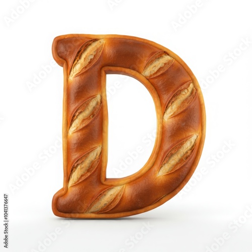 Creative letter D made entirely of realistic baguette bread with seeds, ideal for bakery-themed advertising, food typography, and artisanal bread-inspired graphic designs on a white background. photo