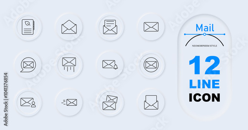 Mail set icon. Leaf with letter, envelope, open letter, notification letter, letter with speech bubble, outgoing mail, message sent, inbox, mail system