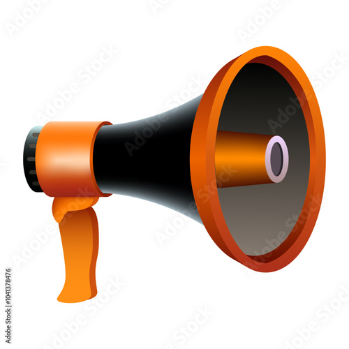 Megaphone. Announcement, communication, loudspeaker, promotion, marketing, advertising, speaker, broadcast, sound, media, orange, black, amplification, attention, device, campaign.