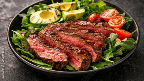 Juicy Grilled Steak Served on Fresh Salad Greens