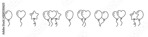 Balloons icon set. Party balloon silhouette, symbol. Vector