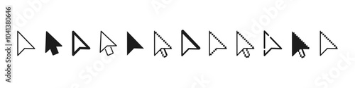 Pointer cursor icon set. Pixel cursor. Clicks cursor. Vector Illustration