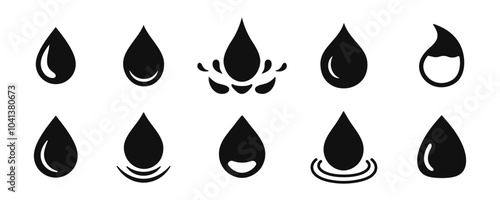 Water drop black icon. Droplet water shapes logo, collection. Vector