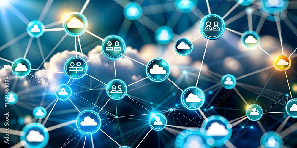 Macro Shot Cloud Icons Digital Nodes Connectivity Abstract Background Flow Interconnected Networking Copy Space Concept Photo Stock Macro Shot Cloud Icons Digital Nodes Connectivity Abstract Background Flow Interconnected Networking Copy Space Concept Photo Stock
