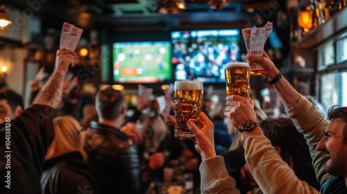 Wallpaper Mural A bar full of fans with beer mugs in their hands and waving their arms excitedly Torontodigital.ca