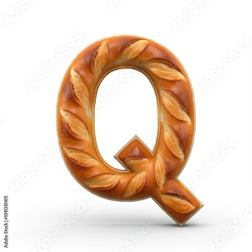 Letter Q designed from baguette bread, ideal for bakery-themed marketing, creative typography, and artisanal bread-inspired graphic designs on a clean white background. photo