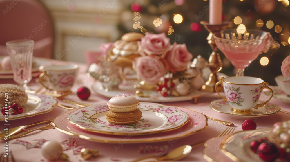 Fototapeta premium Generative ai illustration of a Christmas or New year table