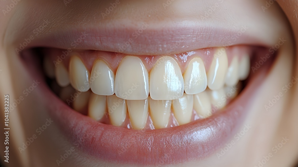 Fototapeta premium Visual time-lapse of the teeth whitening process, featuring a slow transformation from yellowed, stained teeth to a brilliantly white smile after each session