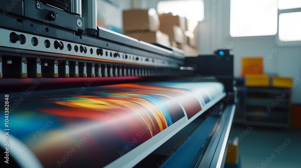 High-Quality Large Format Digital Printing Process in a Modern Print Shop High-Quality Large Format Digital Printing Process in a Modern Print Shop