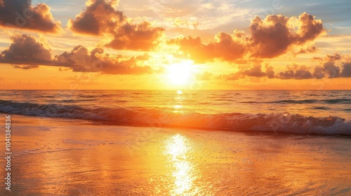 Golden Sunset Over the Ocean with Sun Reflection