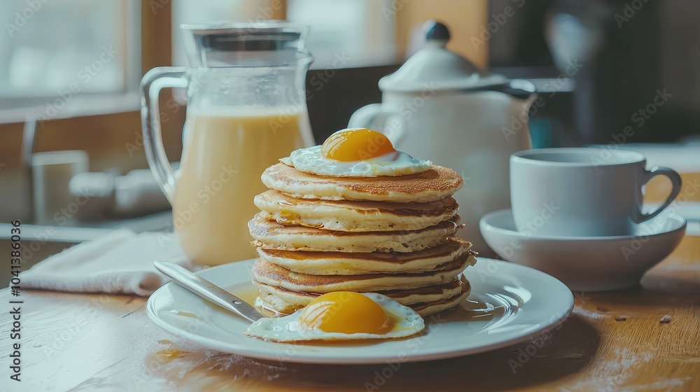 Hearty Breakfast with Pancakes and Eggs Hearty Breakfast with Pancakes and Eggs