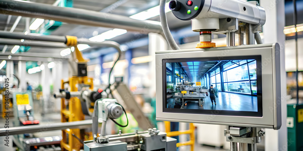 Macro Close Up AI Powered Monitoring Device Factory Real Time Production Monitoring Advanced Technology Concept Ample Copy Space Photo Stock Image Macro Close Up AI Powered Monitoring Device Factory Real Time Production Monitoring Advanced Technology Concept Ample Copy Space Photo Stock Image