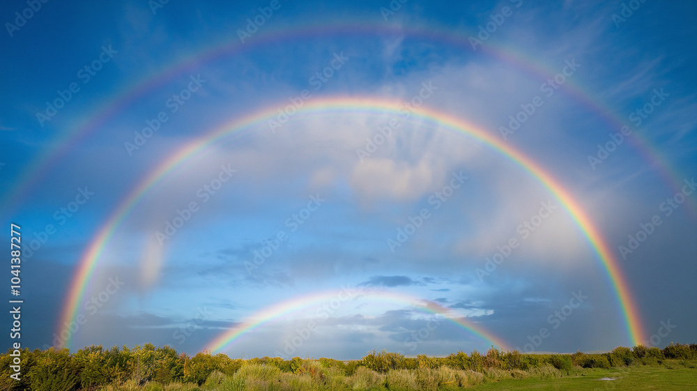 Double Rainbow Over Lush Green Field Double Rainbow Over Lush Green Field