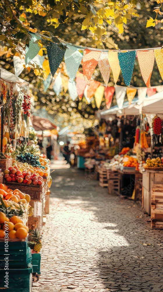 Obraz premium Vibrant Summer Outdoor Market with Colorful Stalls