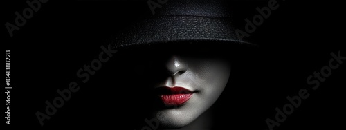 Wallpaper Mural Timeless Elegance, Alluring Lips,Red Lips Secret:Mysterious Hatted Beauty.oncept of mystery, allure, and sensuality. Suitable for lip gloss cosmetics related magazine print ads or website illustration Torontodigital.ca