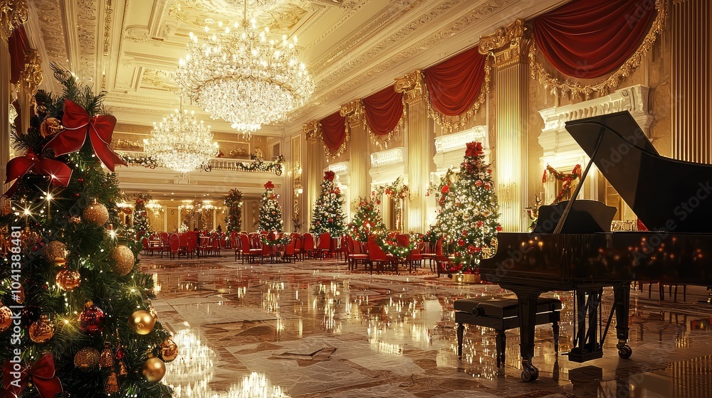 Fototapeta premium Elegant Ballroom Decorated for Christmas Celebration