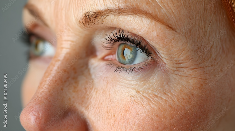 Fototapeta premium High-detail close-up of eyes and lips, illustrating sagging skin before facelift, and post-treatment smoothness with lifted, youthful features