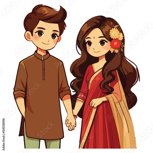A young Indian couple celebrate festival Diwali Deepavali