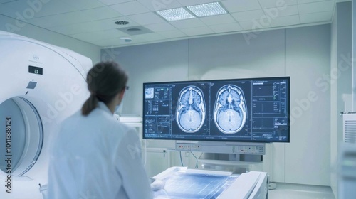 Wallpaper Mural A radiologist reviewing MRI scans on a large screen in a modern imaging center, with imaging equipment and diagnostic charts visible, Professional style Torontodigital.ca